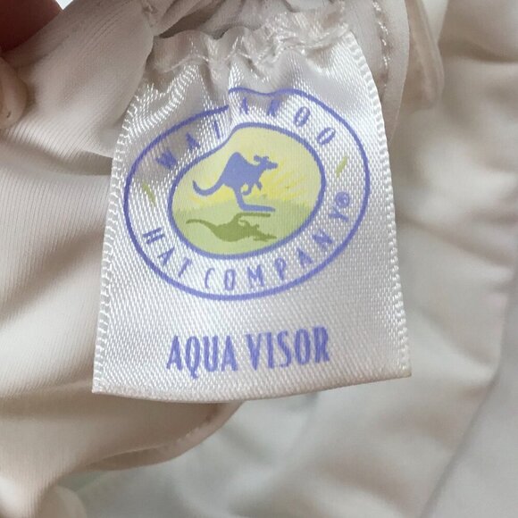 Wallaroo Aqua Visor Sun Hat Lycra Floating White Adjustable Tie Beach Stretch - Picture 8 of 8